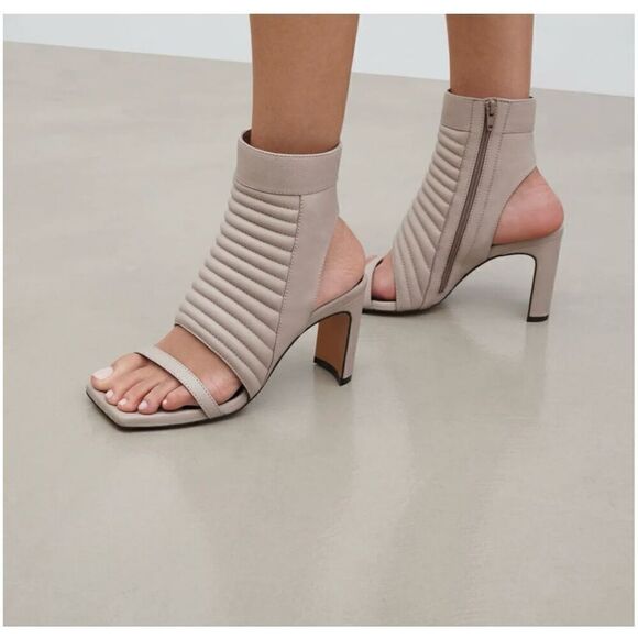 Marcella NYC Women’s Tulla Edgy Quilted Ribbed Heeled Square Toe Block Heel Sand - Picture 1 of 15